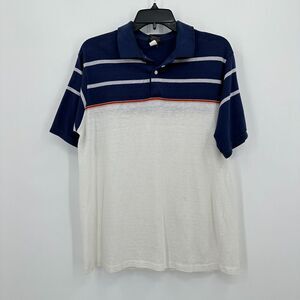 Vtg Esquire Polo Shirt Mens XL White Blue‎ Striped Golf Retro Costume Preppycore